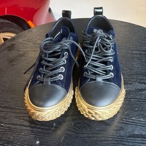 Giuseppe Zanotti Navy and Gold Velvet Sneakers